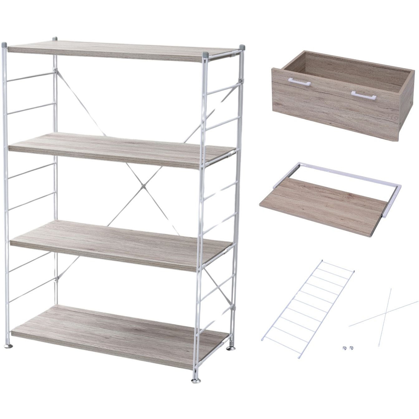 MWS-804C(AIV) ラック 木製棚板 4段セット YAMAZEN(山善) Aアイボリー(木目)色