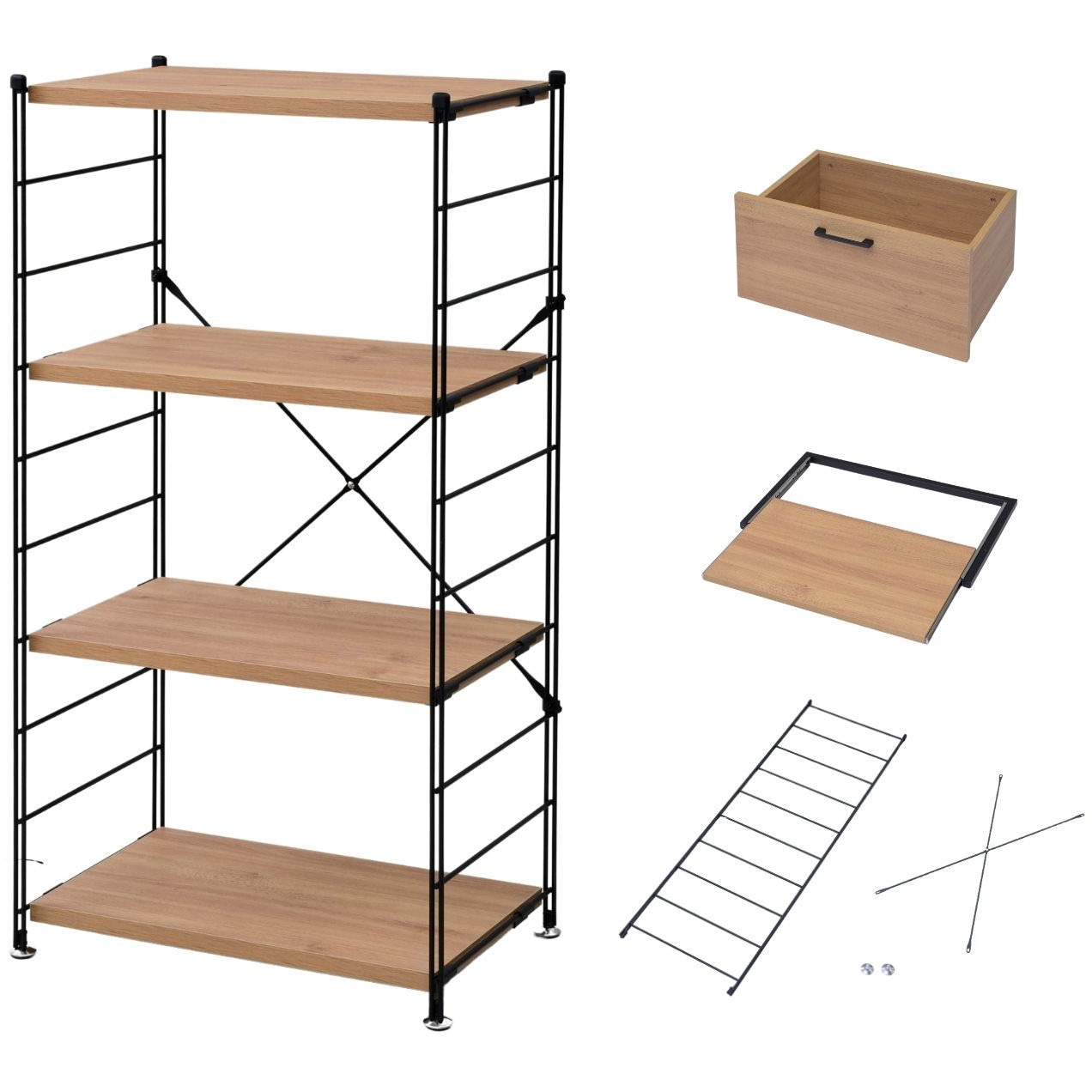 US★T出品 オーダーラック MWS-604C(OAK) ラック 木製棚板 4段セット YAMAZEN(山善) オーク(木目