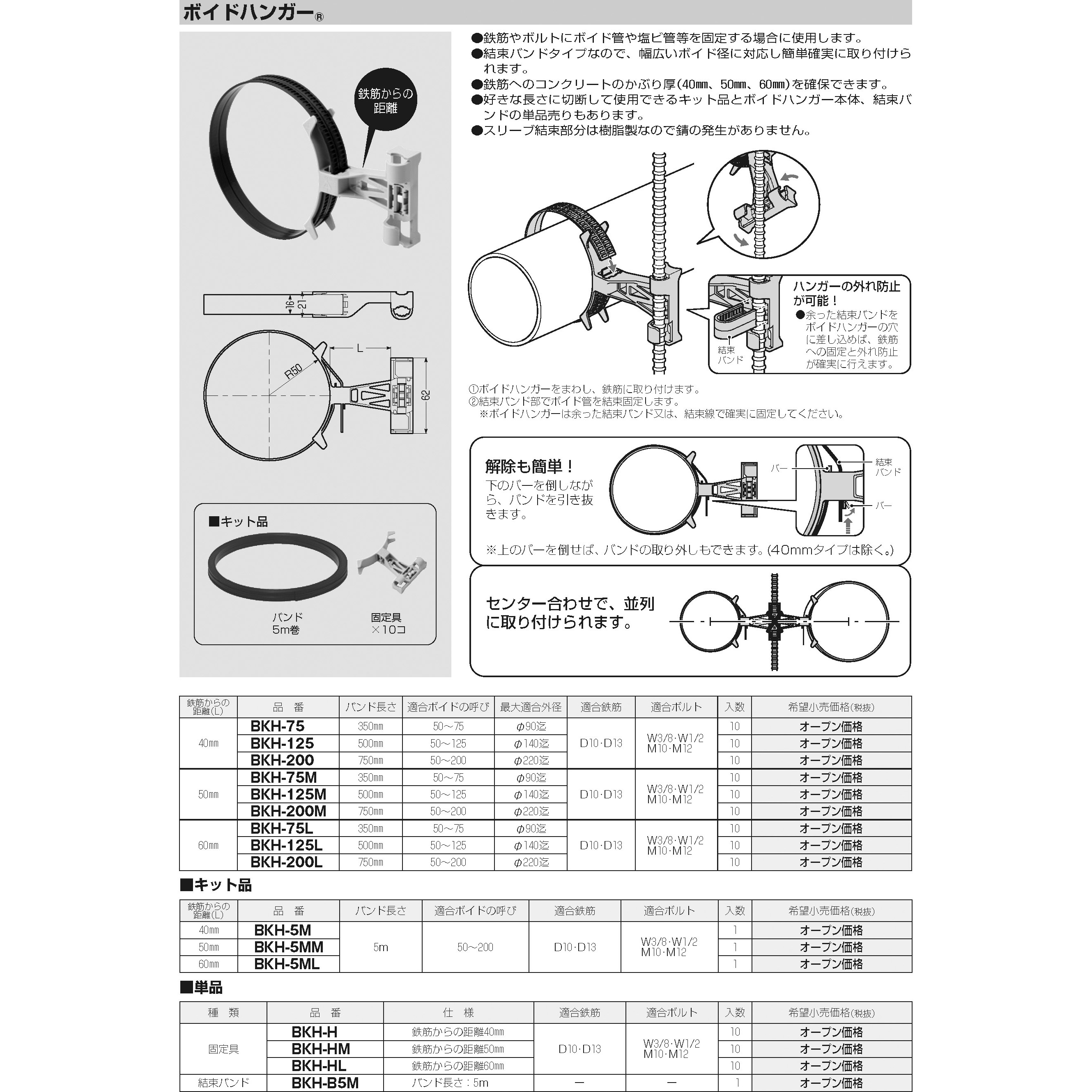 BKH-H ボイドハンガー単品 未来工業 1袋(10個) BKH-H 【通販モノタロウ】