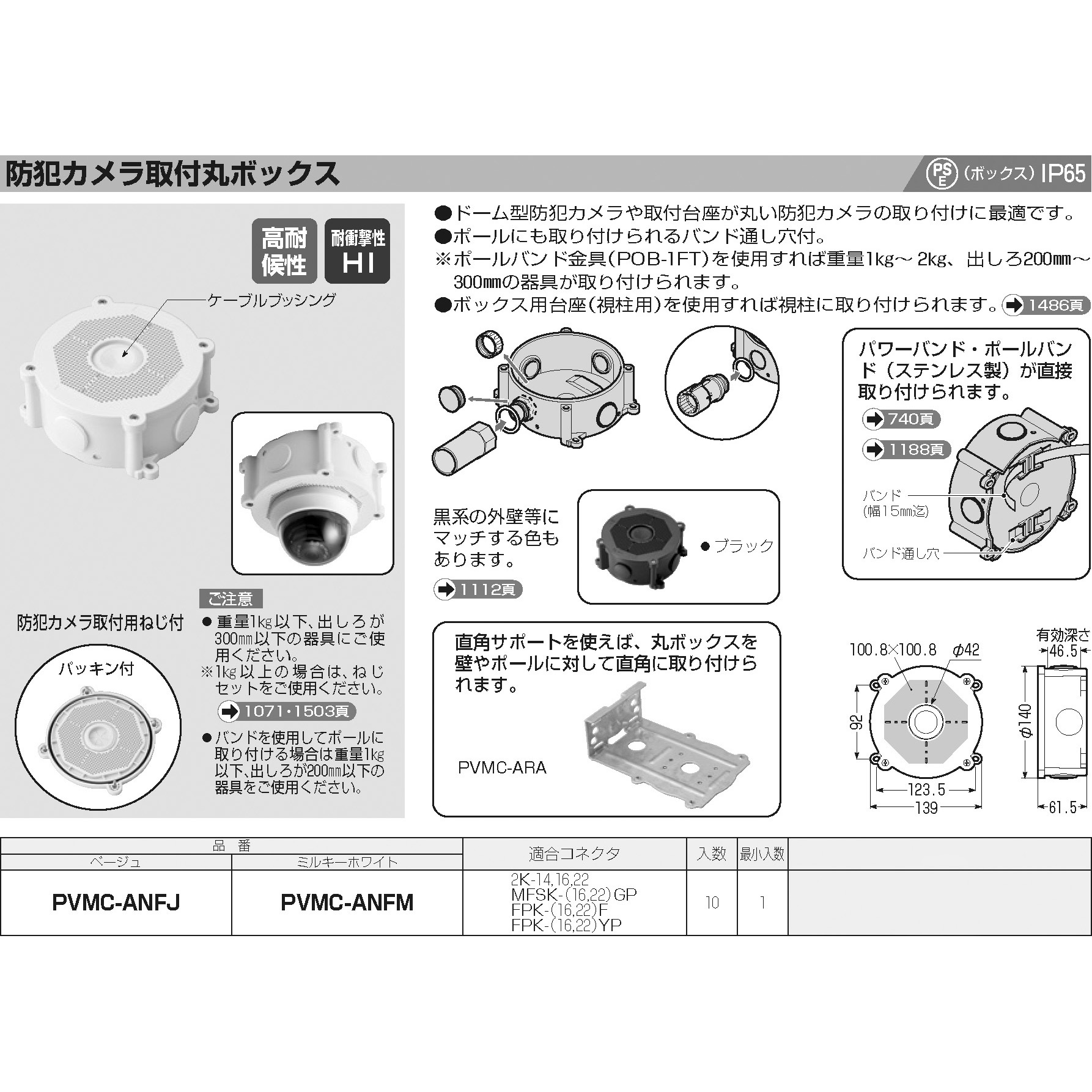 PVMC-ANFJ 防犯カメラ取付丸ボックス 未来工業 ベージュ色 PVMC-ANFJ