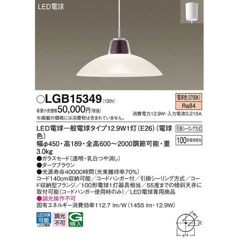 LGB15349 大型ペンダントライト Panasonic(パナソニック) LED