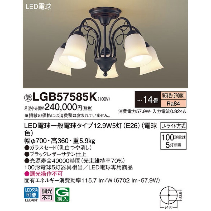 LGB57585K シャンデリア【受注生産品】 Panasonic(パナソニック) LED