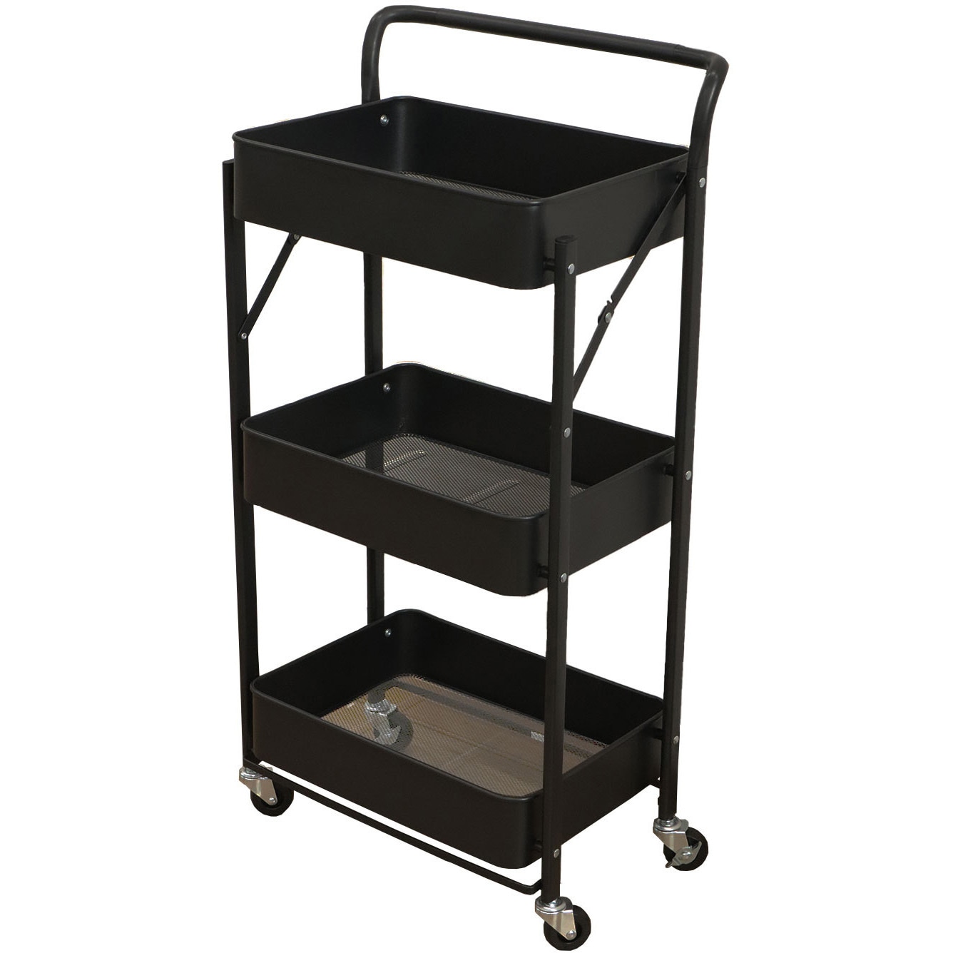XOW-4589BK 折りたたみワゴン BK AIS (エイ・アイ・エス) ストッパーあり 棚段数(段)3 高さ890mm間口455mm奥行305mm  XOW-4589BK 5,164円