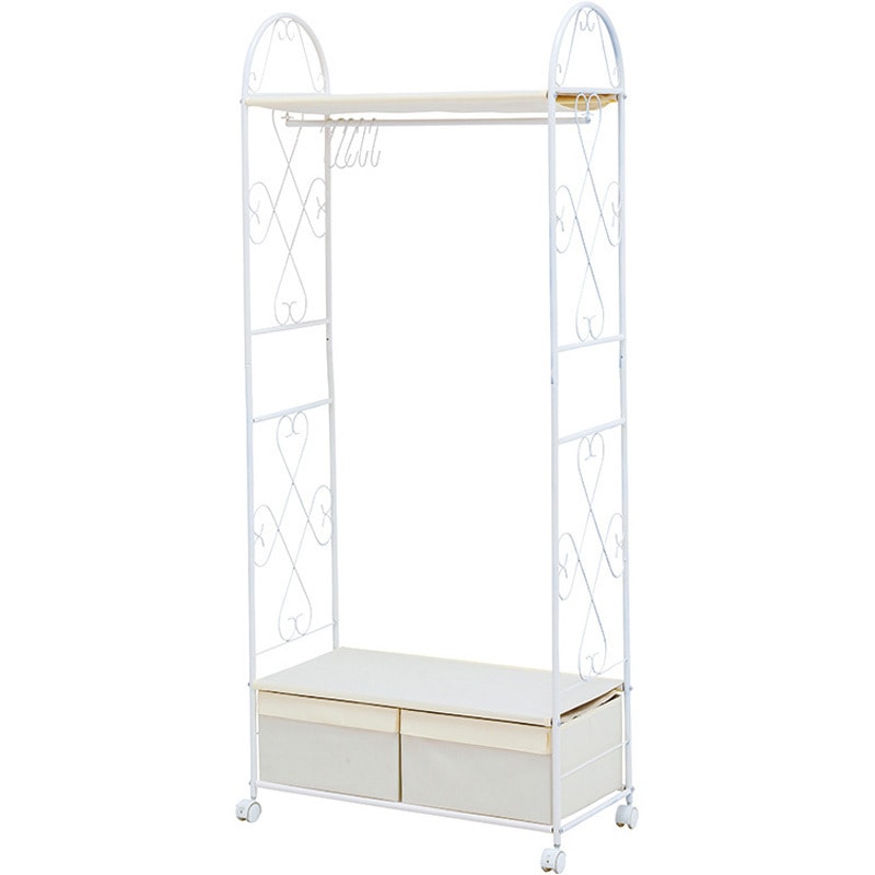 KHR-3160WH ハンガーラック(引き出し2杯) 幅 75 cm 衣類収納 省スペース コンパクト チェストハンガー 萩原 ホワイト色  1台(1台) KHR-3160WH
