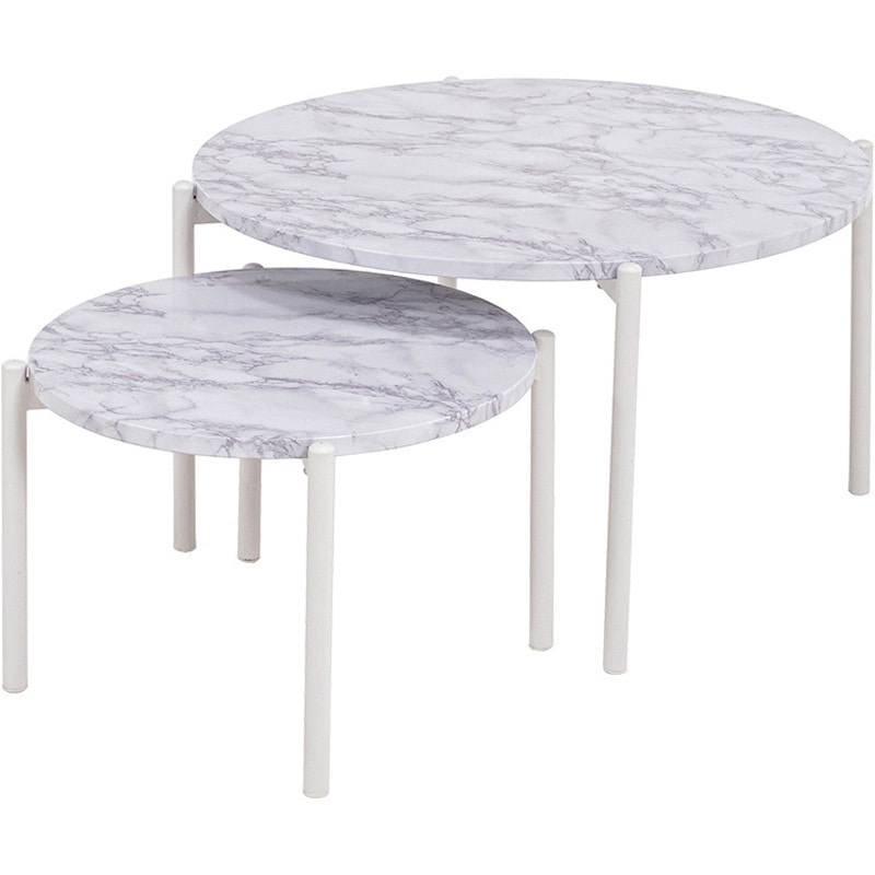 LT-4666MWH 大理石調 丸型 ネストテーブル サイドテーブル 円形 萩原 1台(1台) LT-4666MWH