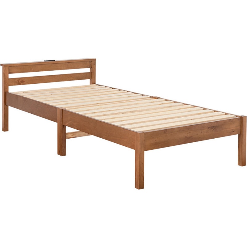 MB-5150S-LBR ベッド すのこベッド 【約3分で組立完了】 工具不要 & ネジ 無し シングル ちょい置き 棚付き コンセント付き 耐荷重 200kg 萩原 1台(1台) MB-5150S-LBR