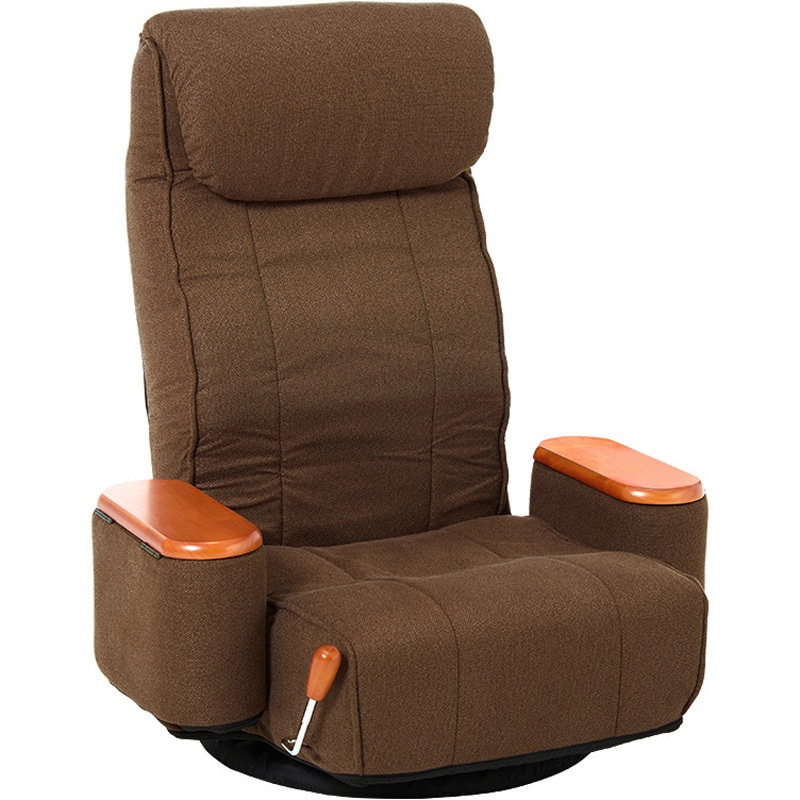 LZ-4273BR 360度 回転 座椅子 リクライニング 付き 座面 ポケットコイル 使用 完成品 萩原 ブラウン色  1台(1台) LZ-4273BR