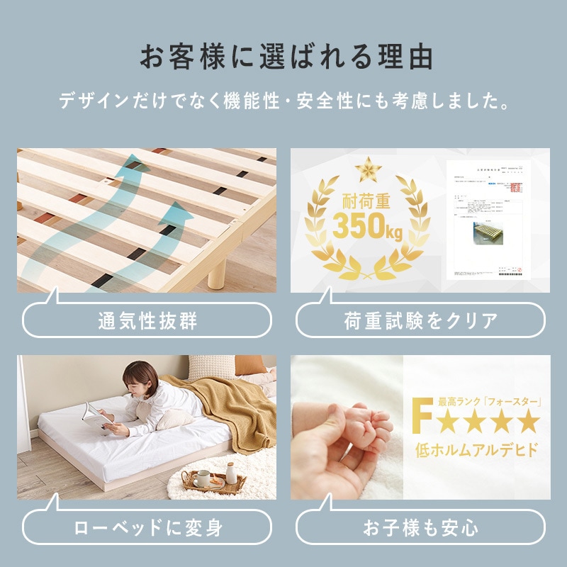 WB-7800S-NA ベッド すのこベッド ヘッドレス フロアベッド 頑丈タイプ