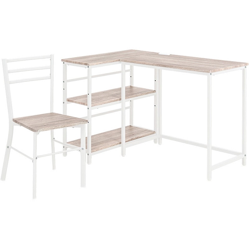 LDC-4697WH-3RS 木目調 3段 ラック + デスク + チェア 3点セット L字デスク パソコンデスク 収納 棚付き 萩原 1台(1台) LDC-4697WH-3RS