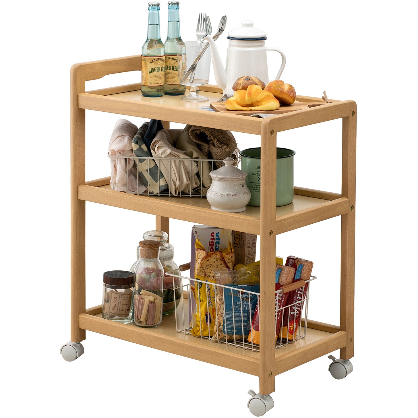 VW-7977NA 3色から選べる キッチンワゴン キャスター付き 幅59 cm 萩原