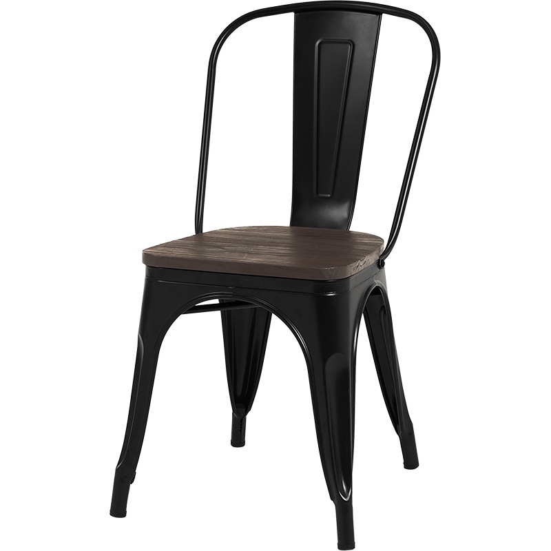 LC-4670WDBR 座面を選べる ヴィンテージ風 スチールチェア PVC / ウッド 座面 2脚 セットスタッキング可能 1セット(2台) 萩原 【通販モノタロウ】