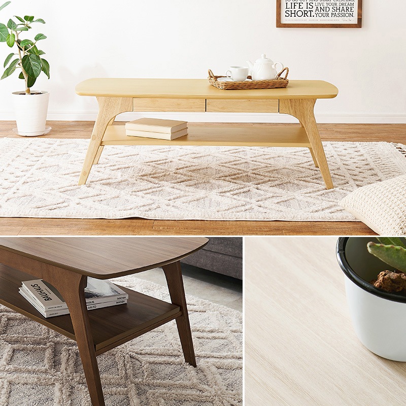 簡約現代ナチュラル棚付きテーブル Natural Signature 天然木 センターテーブル Buranko(ブランコ