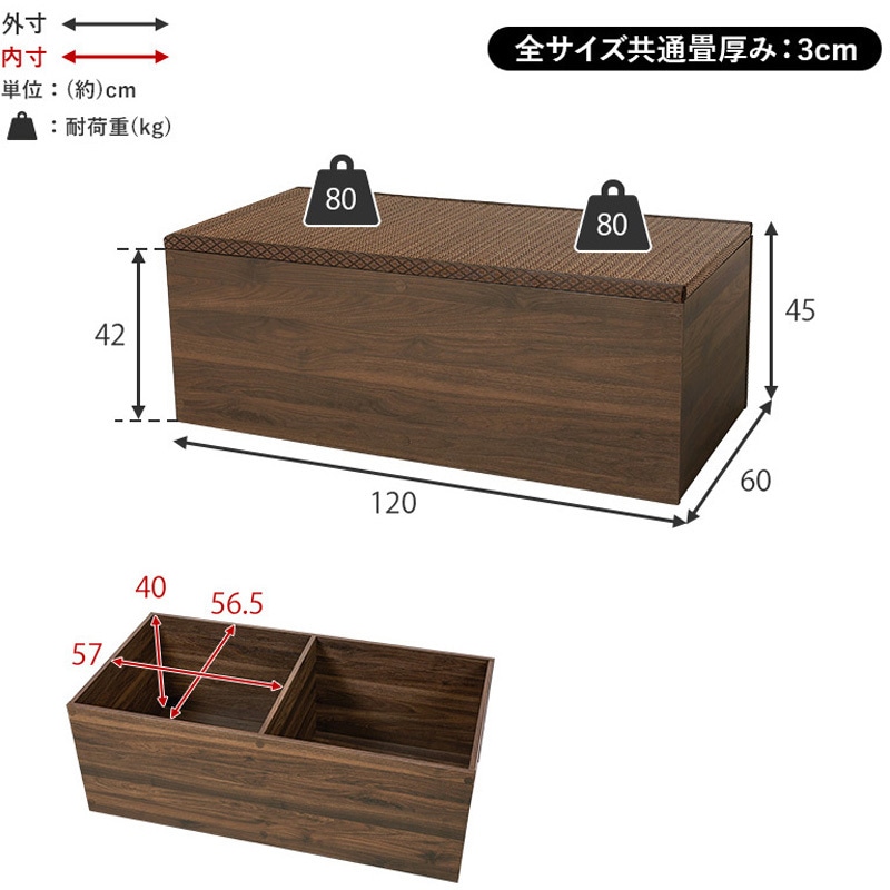 RUD-1159GR 4サイズから選べる 収納付き ユニット畳 小上がり 畳 萩原