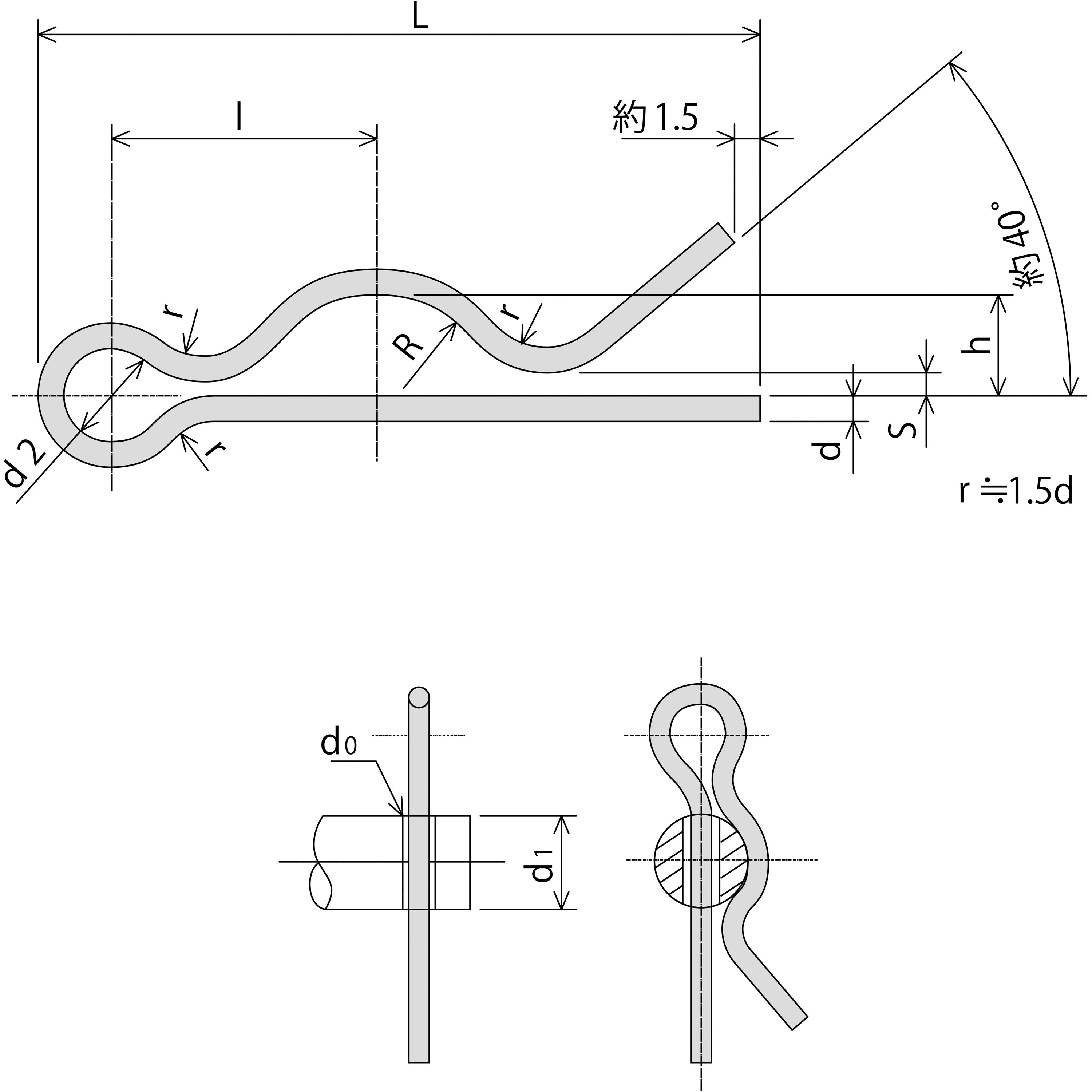8 ステンRピン 少量パック 八幡ねじ 呼び寸法8全長27.7mm 1パック(6個