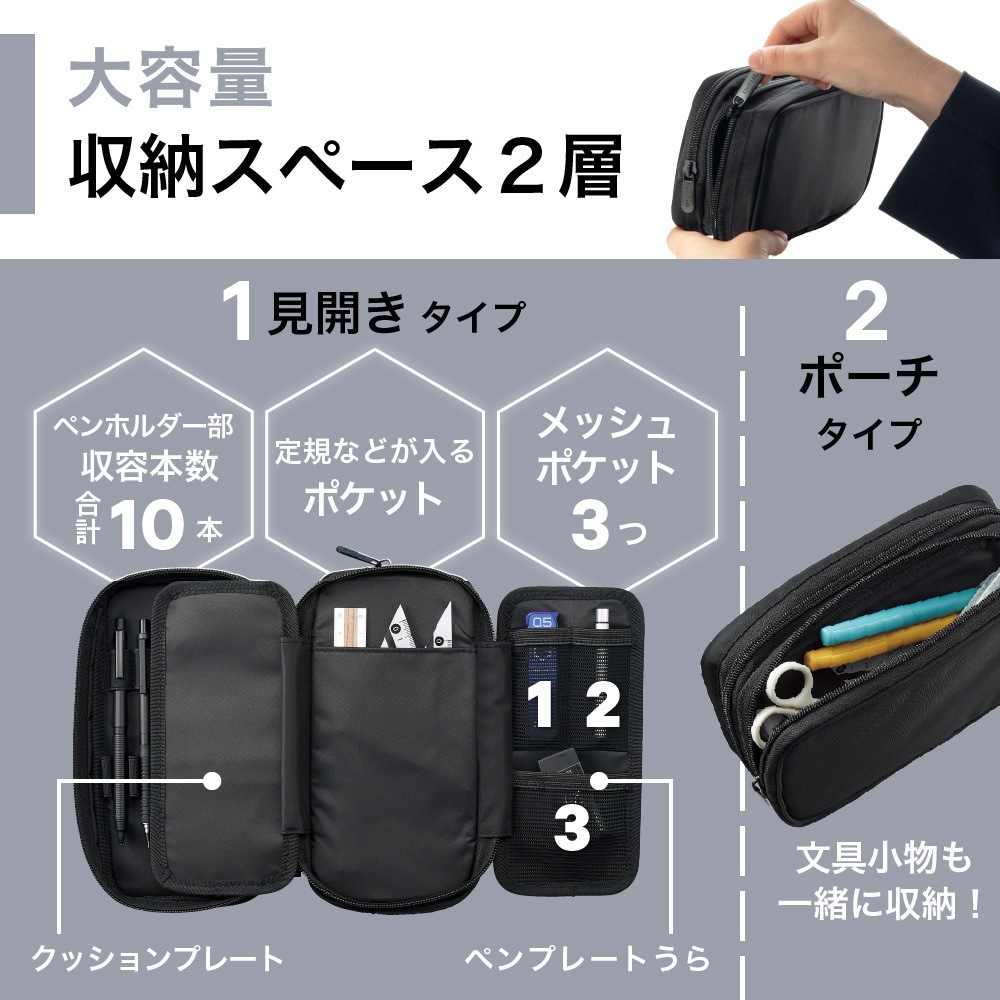 筆箱です A3801-9 XCOA スプレッドダブルペンケース リヒトラブ ファスナー
