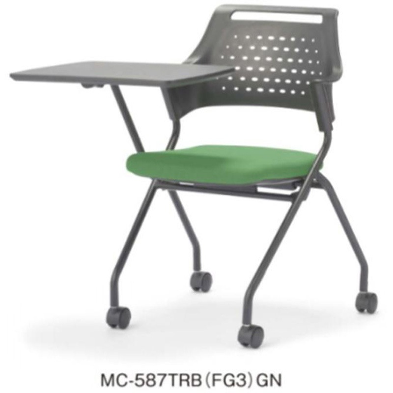 MC-587TRB(FG3)GN ミーティングチェアMC-587 ネスティング・背パッド無しタイプ メモ台テーブル付き アイコ キャスターあり GN(グリーン)色 高さ790mm幅655mm奥行750mm