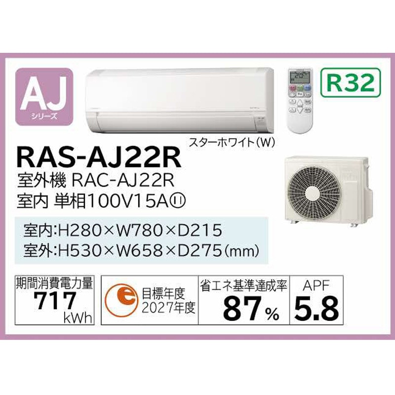 RAS-AJ22R(W) 住宅設備用エアコン AJシリーズ 1セット 日立 【通販