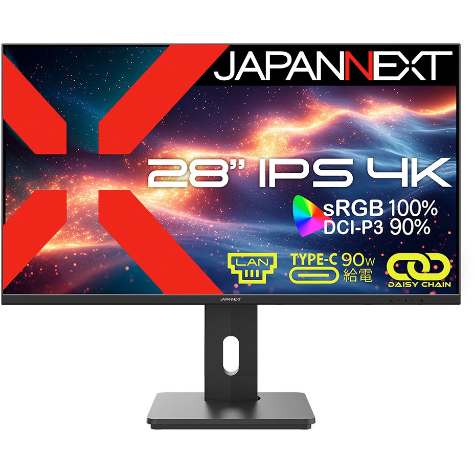 JN-IPS28U-HSPC9-DL 28型/3840×2160/、DP×1、HDMI×1、USB-C×1/ブラック/スピーカー有/2年保証 JAPANNEXT パネル駆動方式IPS(AAS) 非光沢 フリッカーフリーYES