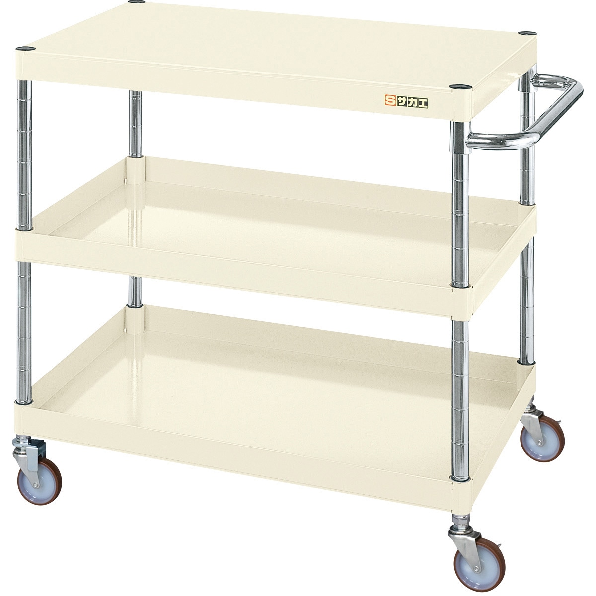 CSP-6073LYI CSパールワゴン(軽量タイプ/ゴム車//H740/3段/直進安定金具付) サカエ アイボリー色 間口600mm奥行400mm  CSP-6073LYI