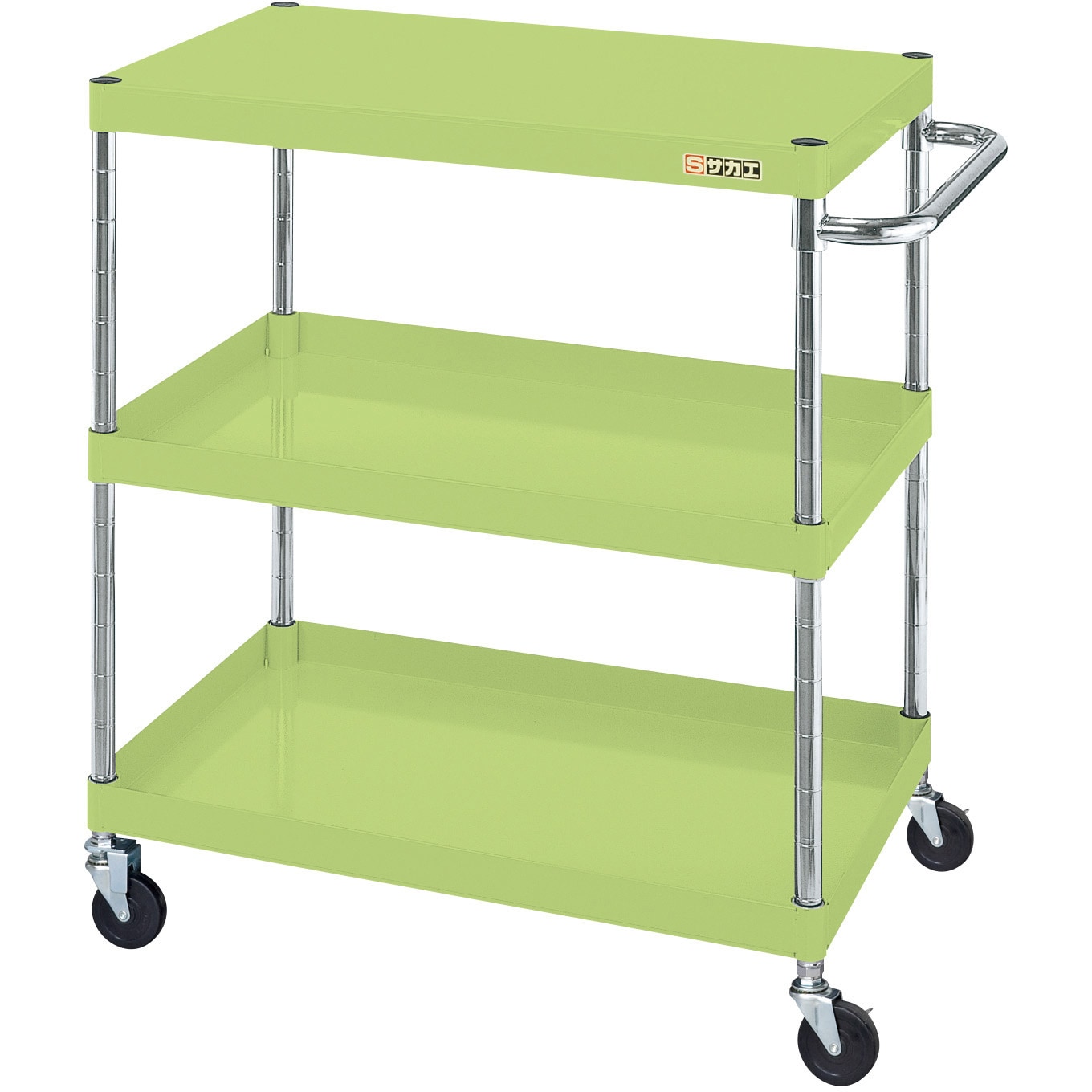 CSP-6083LYNU CSパールワゴン(軽量タイプ/ナイロンウレタン車//H880/3段/直進安定金具) サカエ グリーン色 間口600mm奥行400mm  CSP-6083LYNU