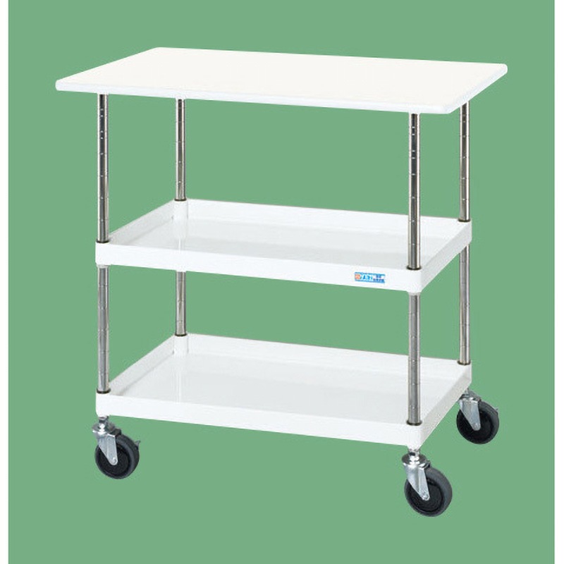 CSP-9082VSEW CSパールワゴン(抗菌パールホワイト/サイレントエラストマー車/天板付) サカエ 直進安定金具無し仕様 高さ900mm間口900mm奥行600mm  CSP-9082VSEW