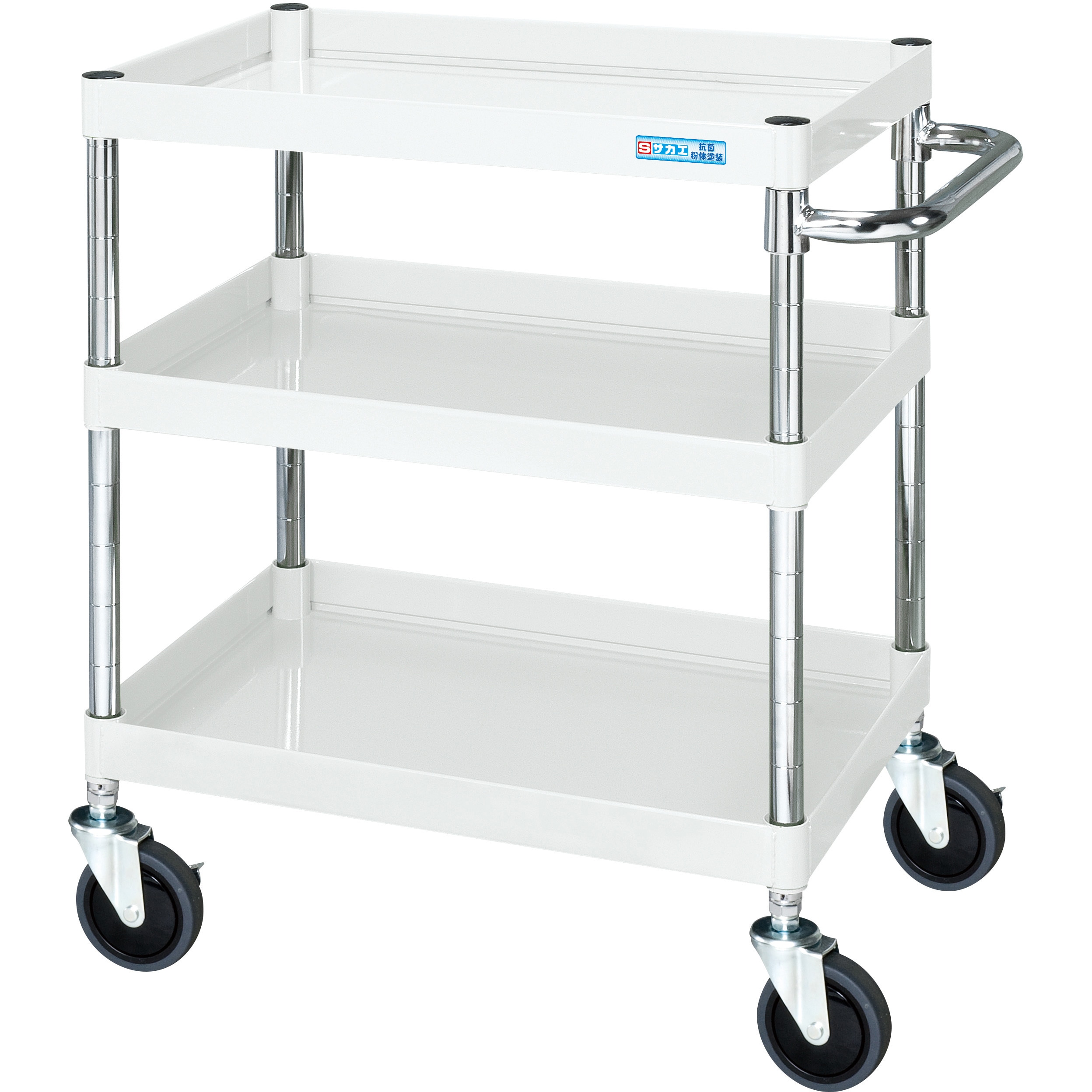 ※法人専用品※サカエ CSパールワゴン(中量/抗菌パールホワイト/ナイロンウレタン車/直進安定金具付) パールホワイト W600×D400×H600