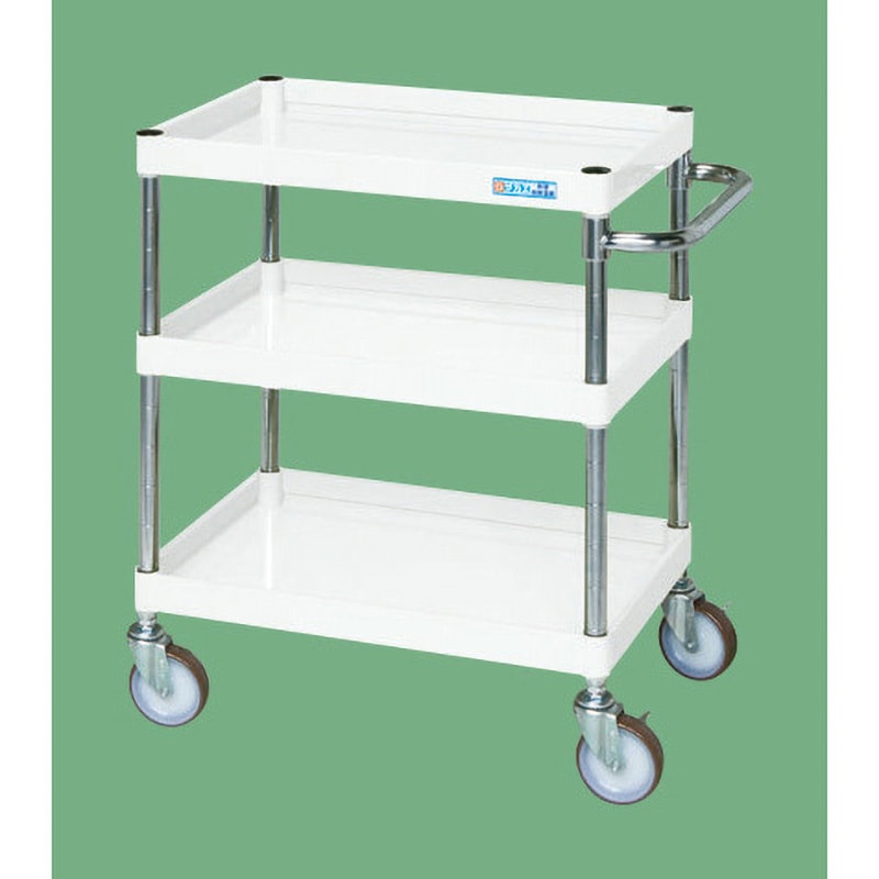 CSP-6083NUW CSパールワゴン(中量/抗菌パールホワイト/ナイロンウレタン車) サカエ 直進安定金具無し仕様 3段 高さ880mm間口600mm奥行400mm  CSP-6083NUW