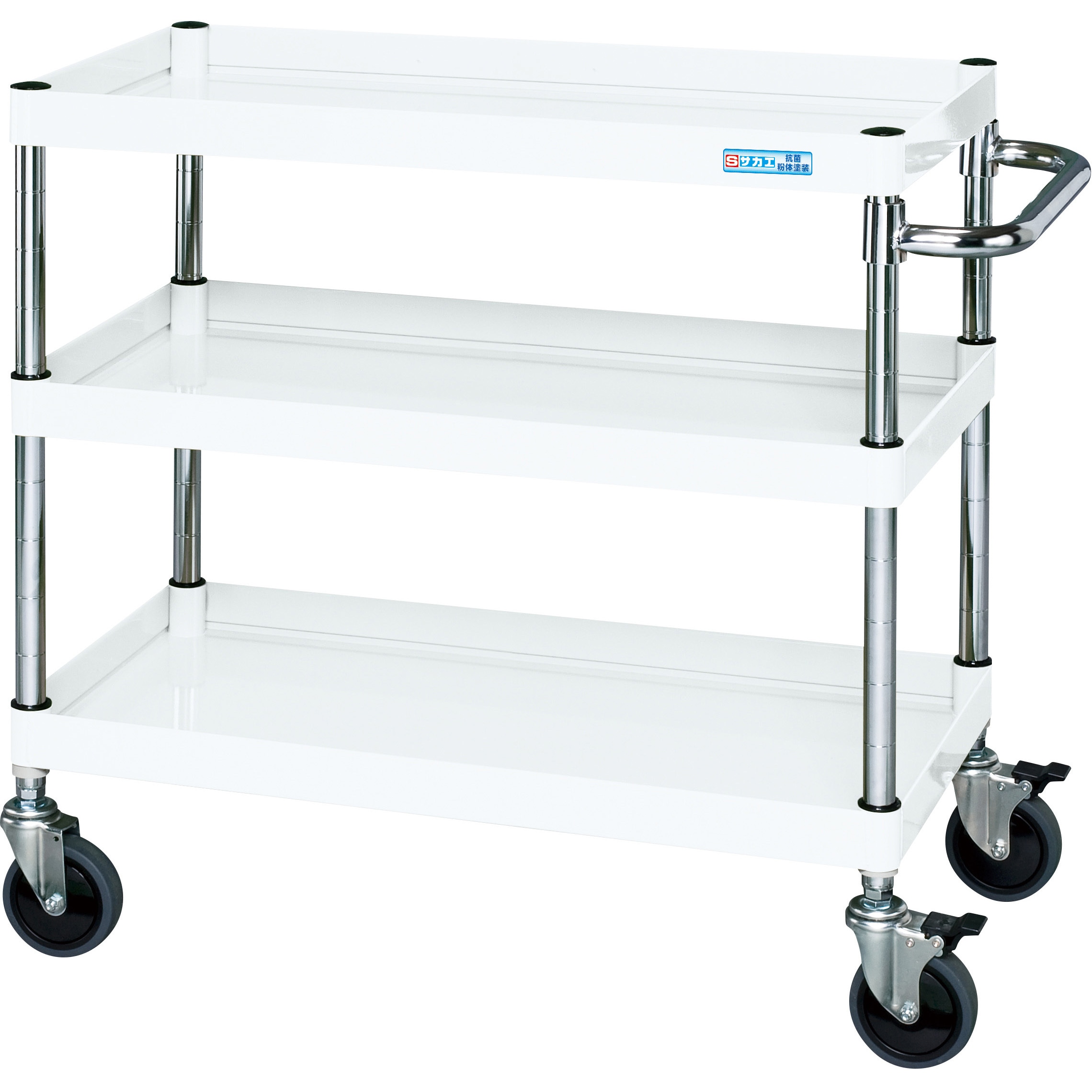 CSP-7573DSEW CSパールワゴン(中量タイプ/サイレントエラストマー車/ダブルストッパー仕様) サカエ 3段 パールホワイト色 高さ746mm間口750mm奥行500mm  CSP-7573DSEW