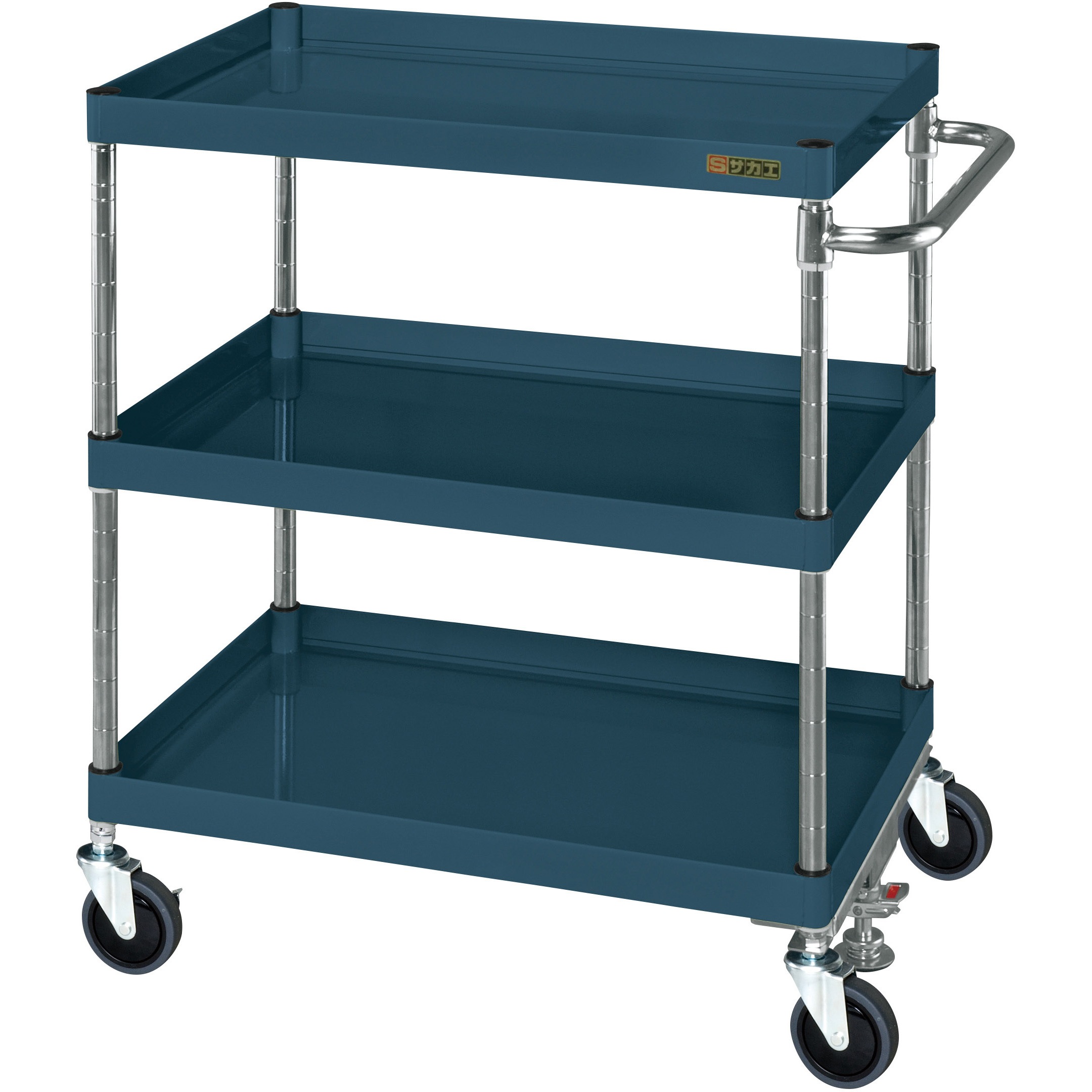 CSP-6083FSSED CSパールワゴン(中量タイプ/サイレントエラストマー車/フロアストッパー付) サカエ 3段 直進安定金具付(JK-B)仕様 ダークグレー色 高さ880mm間口600mm奥行400mm  CSP-6083FSSED 29,585円