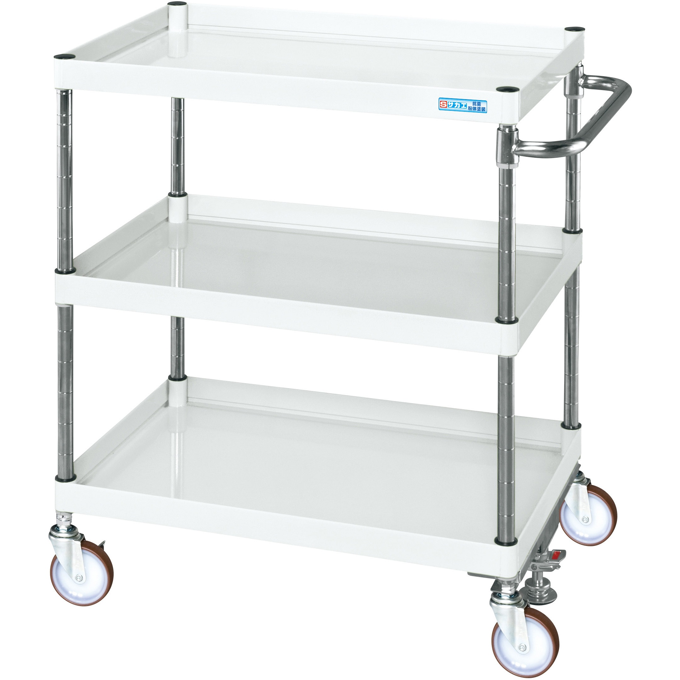 CSP-6083FSNUW CSパールワゴン(中量タイプ/ナイロンウレタン車/フロアストッパー付) サカエ 3段 直進安定金具付(JK-B)仕様 パールホワイト色 高さ880mm間口600mm奥行400mm  CSP-6083FSNUW 28,587円
