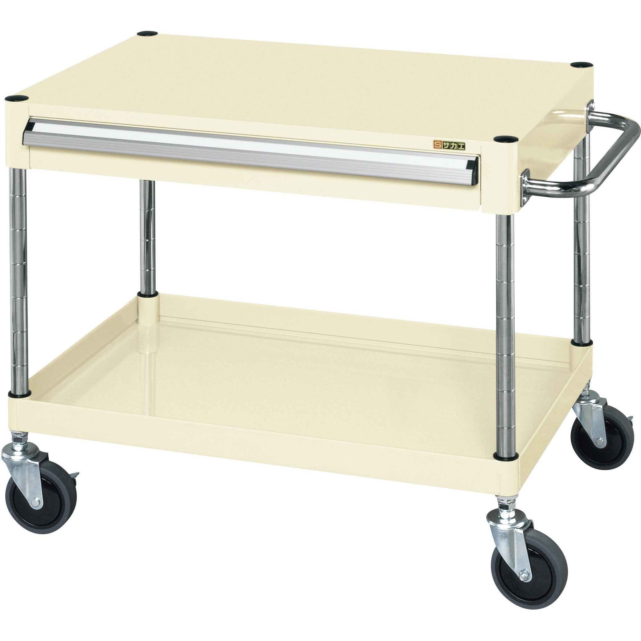 CSP-6061ASEI CSパールワゴン(サイレントエラストマー車/上段引出し/天板フラット型) サカエ 直進安定金具無し仕様 2段 アイボリー色 高さ600mm間口600mm奥行400mm  CSP-6061ASEI 27,287円