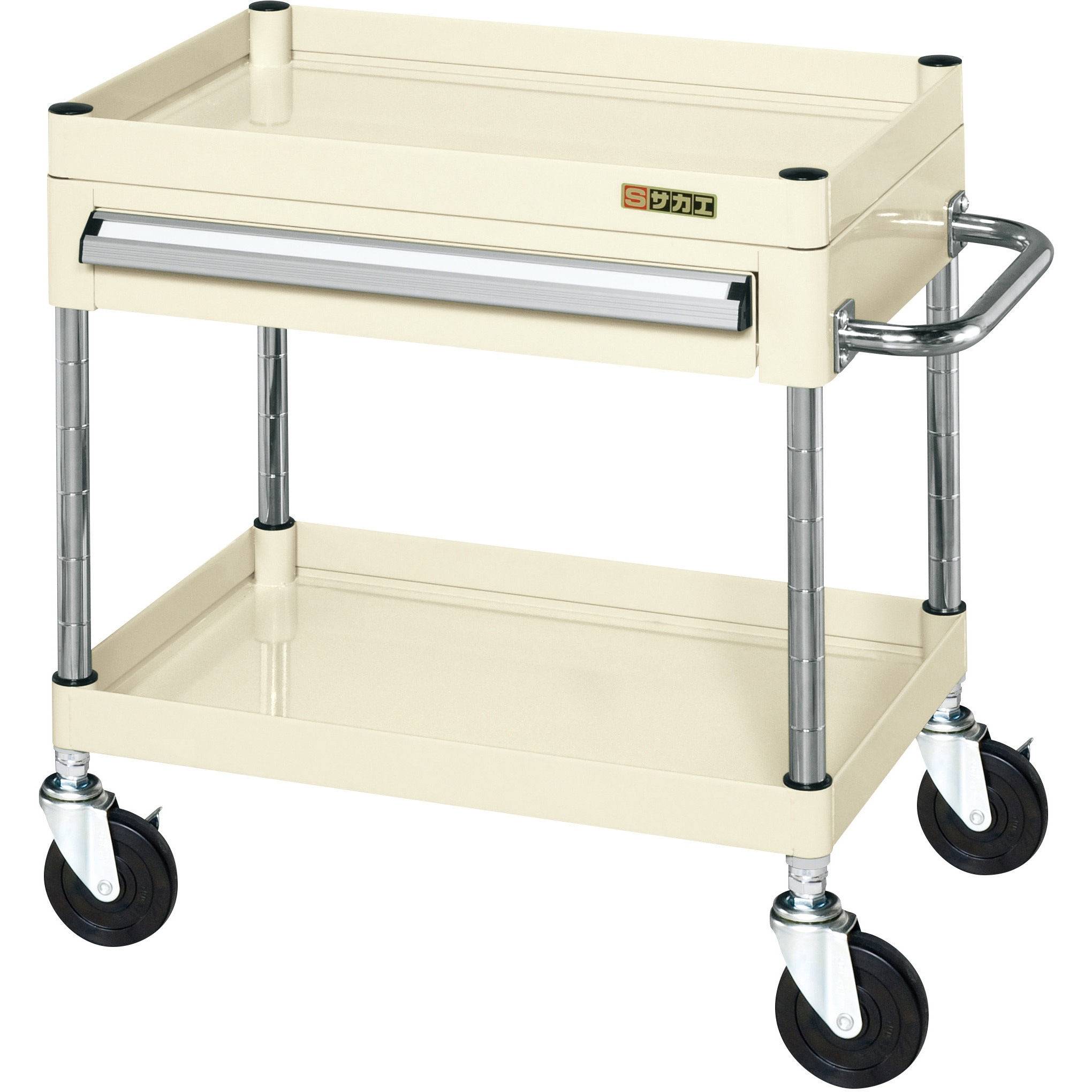 ※法人専用品※サカエ CSパールワゴン(ゴム車/下段深引出し/天板皿型) W600×D400×H740 アイボリー CSP-6073CI 1台 法人専用品\u203bサカエ CSパールワゴン(ゴム車&frasl;下段深引出し&frasl;天板皿
