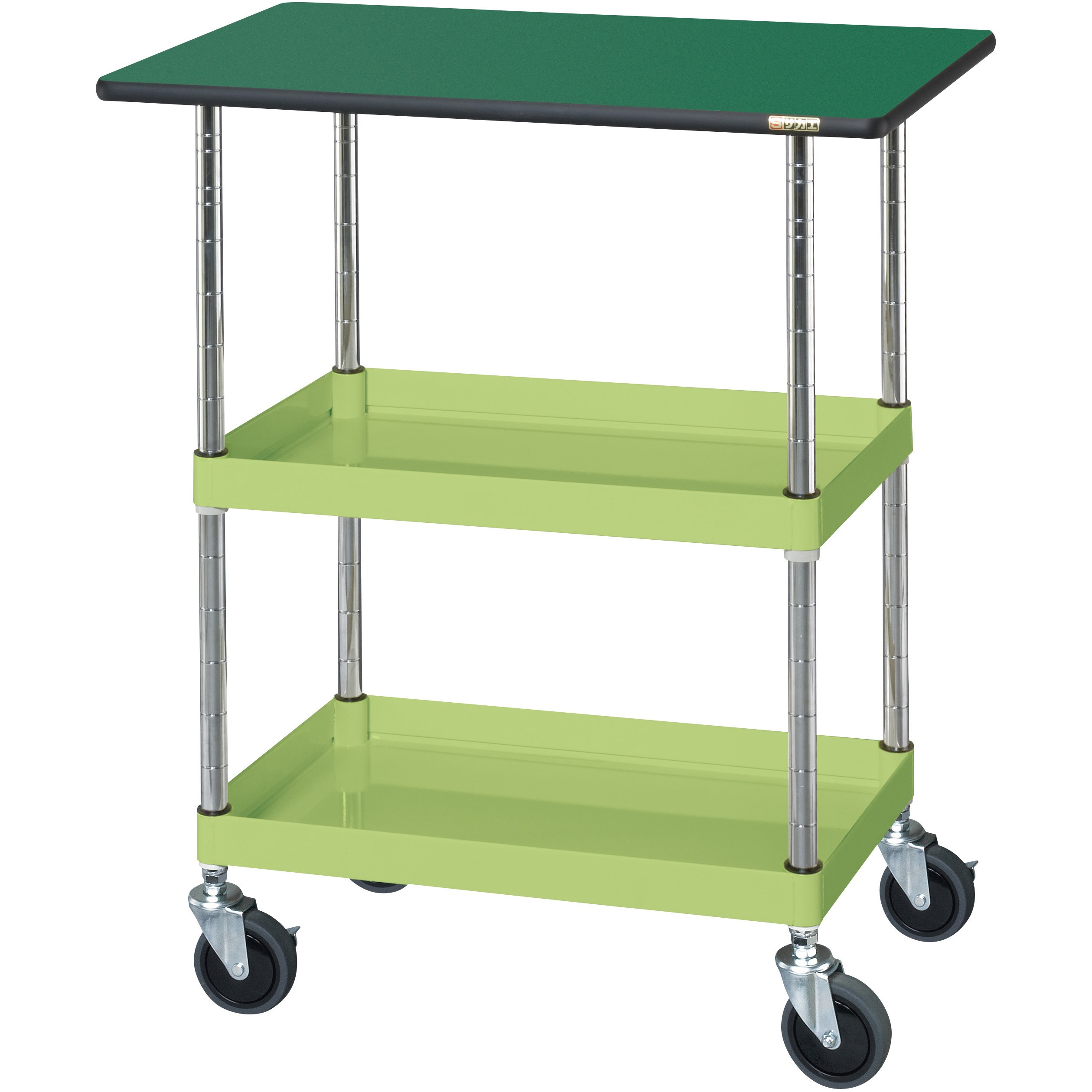 CSP-7572TESE CSパールワゴン(中量タイプ/サイレントエラストマー車/天板付) サカエ 直進安定金具無し仕様 グリーン色 高さ760mm間口750mm奥行500mm  CSP-7572TESE