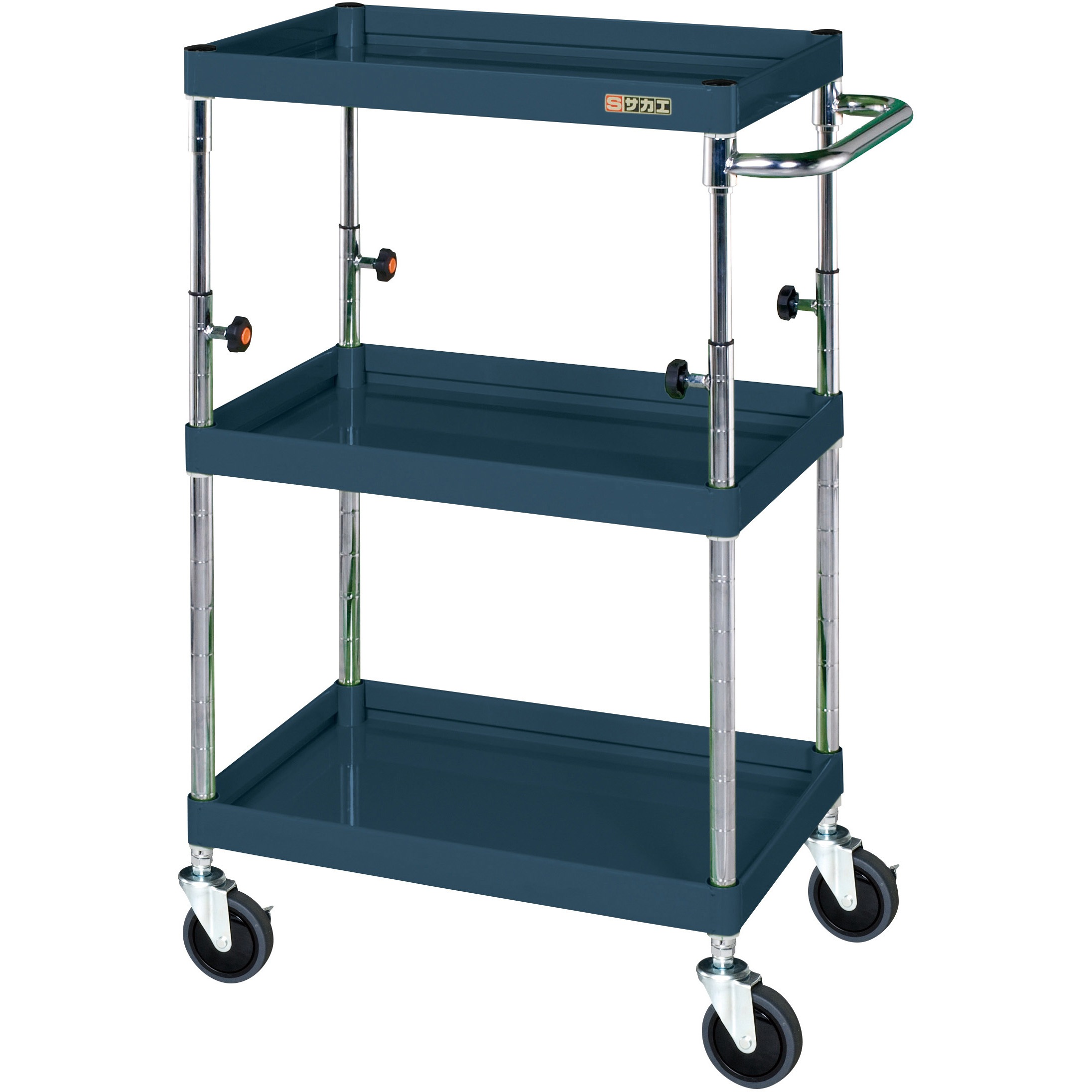 TCSP-6083D CSパールワゴン(高さ調整タイプ/ゴム車/H850～1100) サカエ 3段 直進安定金具無し仕様 ダークグレー色 間口600mm奥行400mm  TCSP-6083D