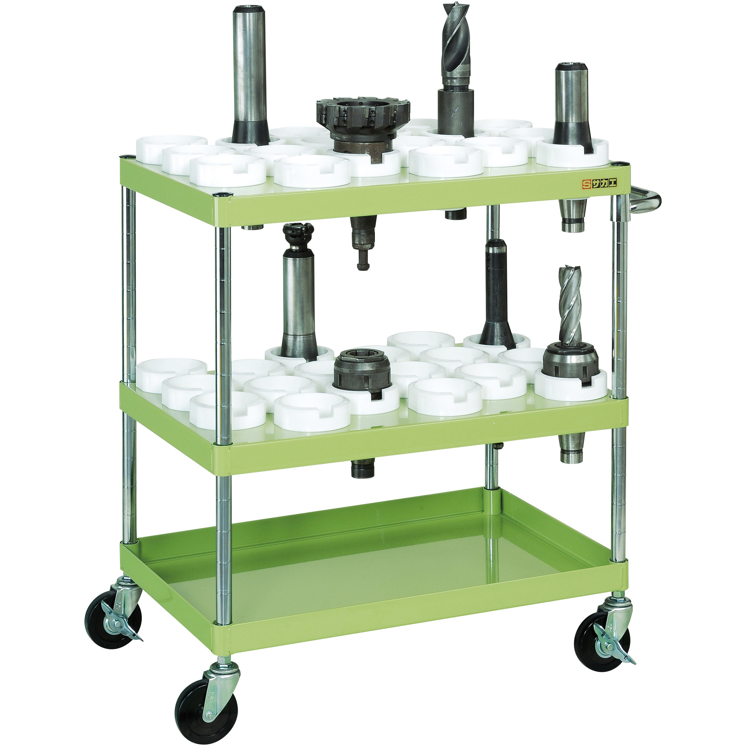 CSP-32YRA ツーリングワゴン パールワゴンタイプ 直進安定金具付 サカエ グリーン色 段数3(内UT50棚2段) 高さ880mm間口750mm奥行500mm  CSP-32YRA