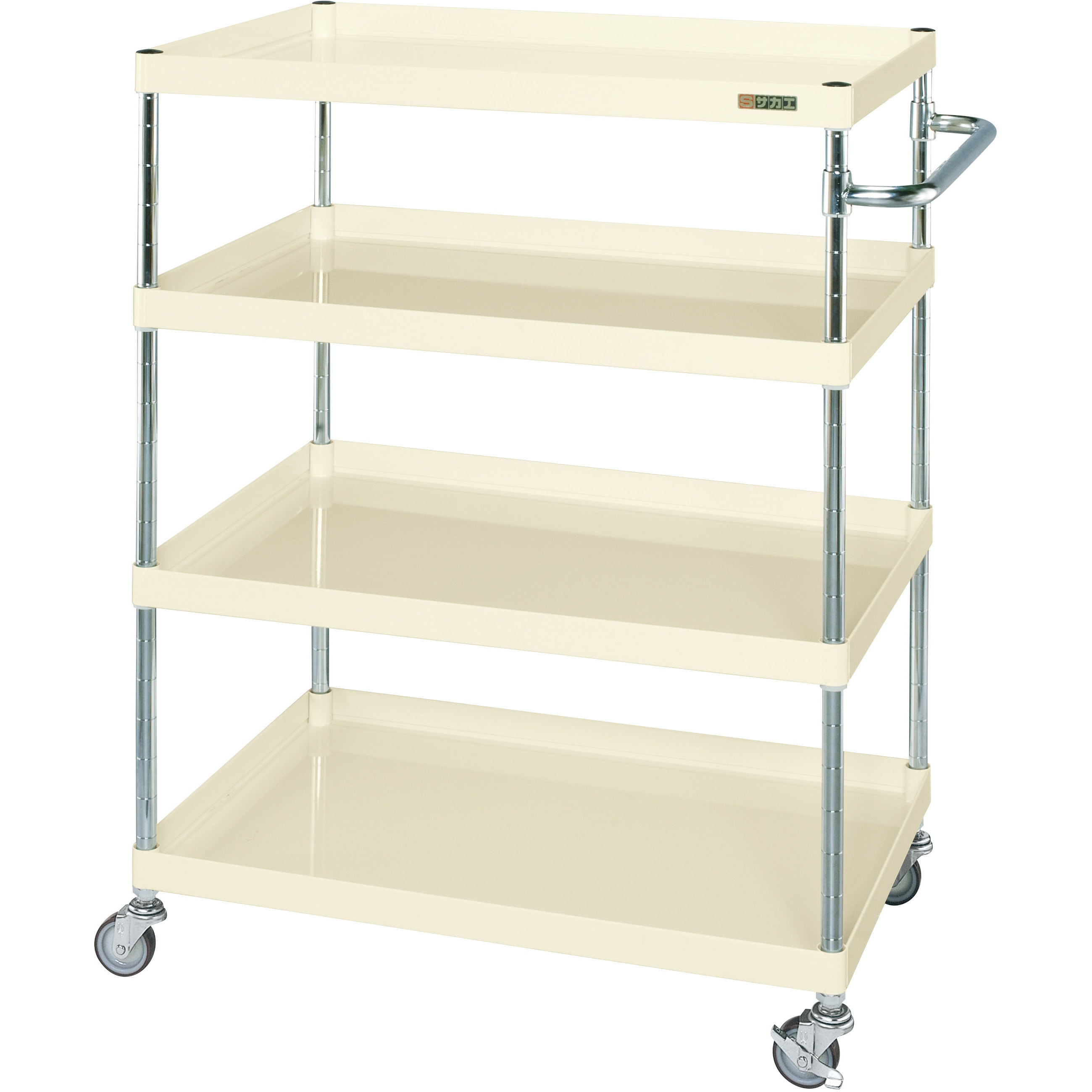 CSP-90124LNUI CSパールワゴン(軽量タイプ/ナイロンウレタン車) サカエ 直進安定金具無し仕様 4段 アイボリー色 高さ1200mm間口900mm奥行600mm  CSP-90124LNUI
