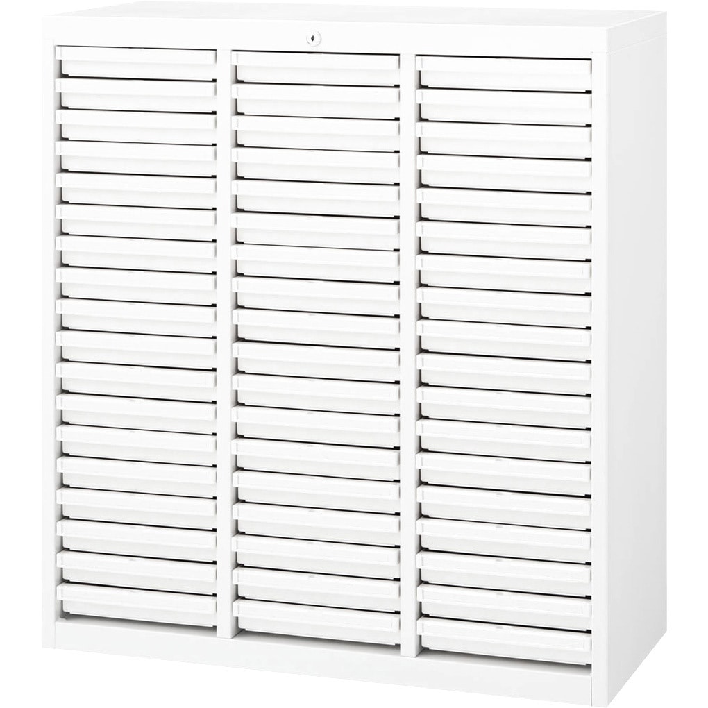 5-860-3352 システムトレーキャビネット 施錠タイプ ホワイトトレー 内田洋行 3列18段A4浅型タテタイプ   5-860-3352