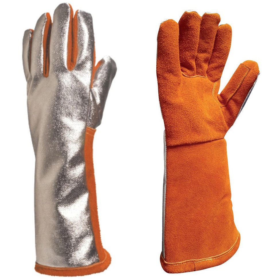 DI010 TERK400 牛革+アルミ耐熱手袋 全長400mm DELTAPLUS オレンジxグレー色 厚さ1.2～1.4mm  DI010