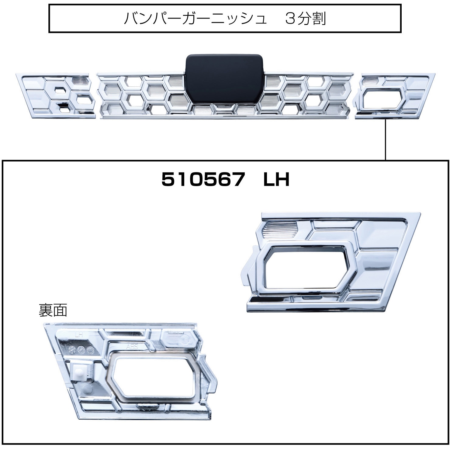 510567 フソウ2t'20キャンター標準車用フロントバンパーガーニッシュ