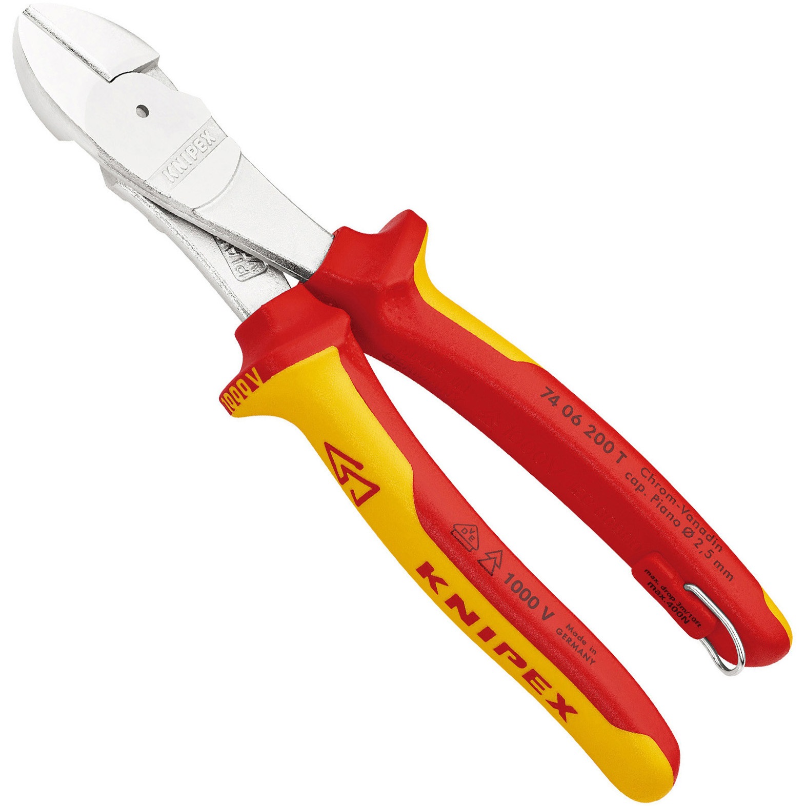 7406-200T T 絶縁強力斜ニッパー (落下防止リング付き) 1丁 KNIPEX(クニペックス) 【通販モノタロウ】
