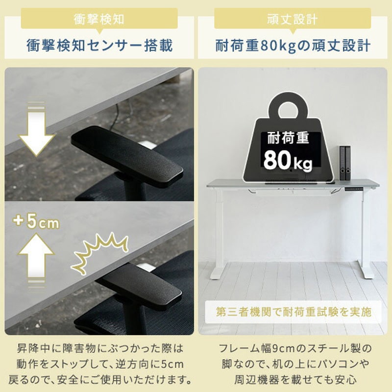 電動昇降デスク メモリー機能付き 2モーター 幅100/120/140 奥行70 高さ71-117cm 幅1200mm