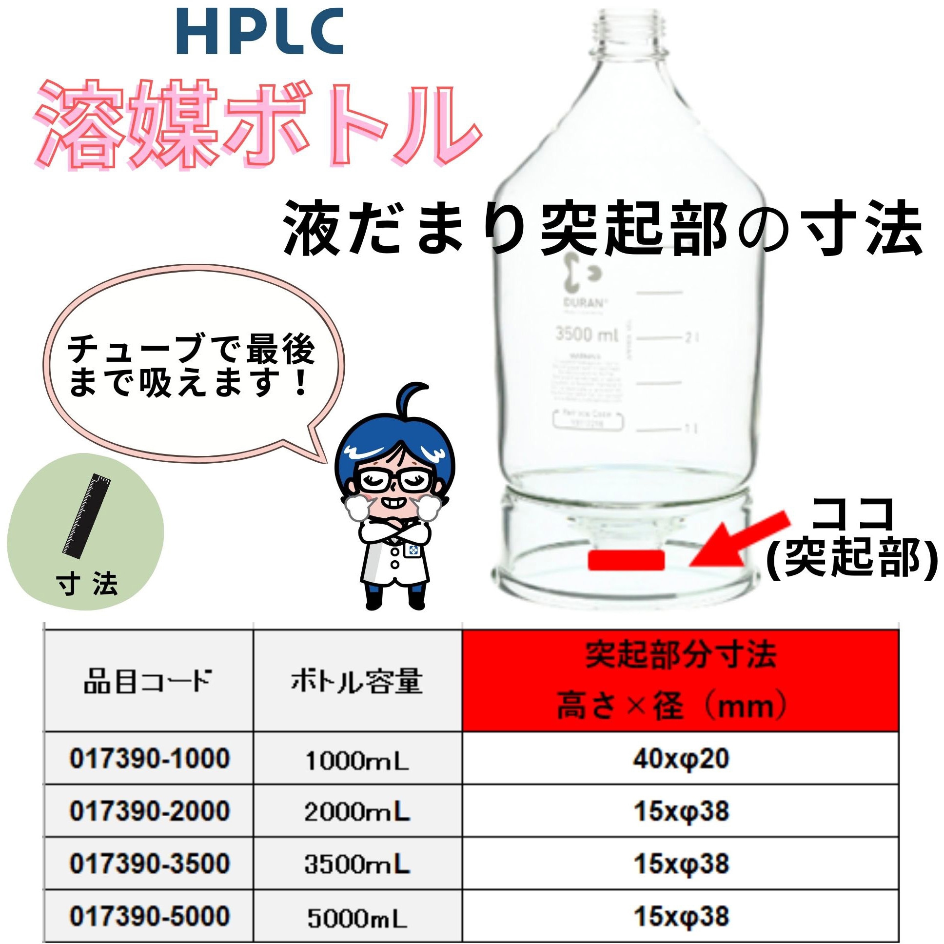 017390-3500 HPLC溶媒ボトル びんのみ DURAN ねじ規格GL45 3500mL 1本