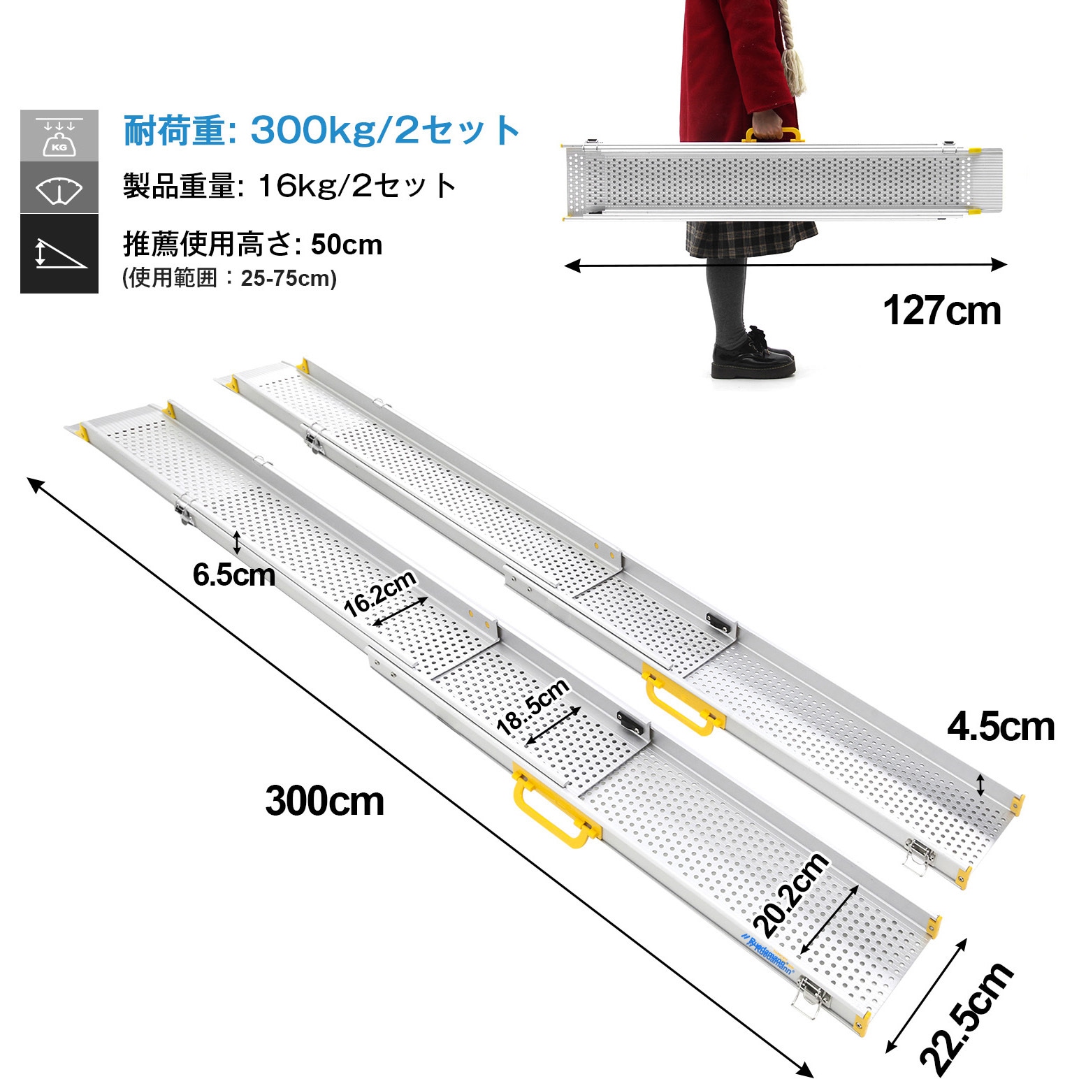 グルドマン テレスコピック スロープ 300cm/3m 200kg 2本組 車いす用