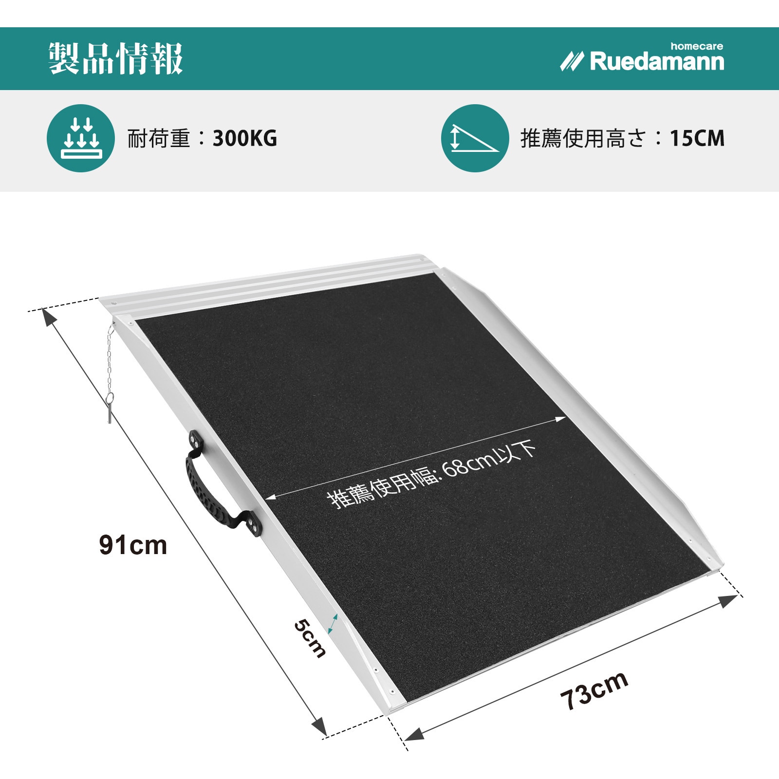 MRH608-3 車椅子スロープ 滑り止めスロープ アルミ製 1個 Ruedamann