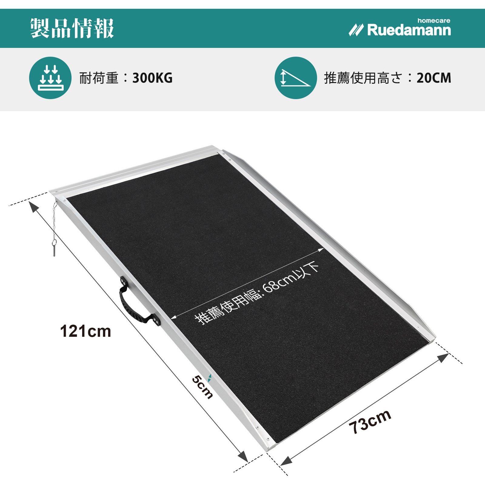 車椅子用体重計　※スロープ、滑り止めシート付き MRH608-4 車椅子スロープ 滑り止めスロープ アルミ製 1個 Ruedamann