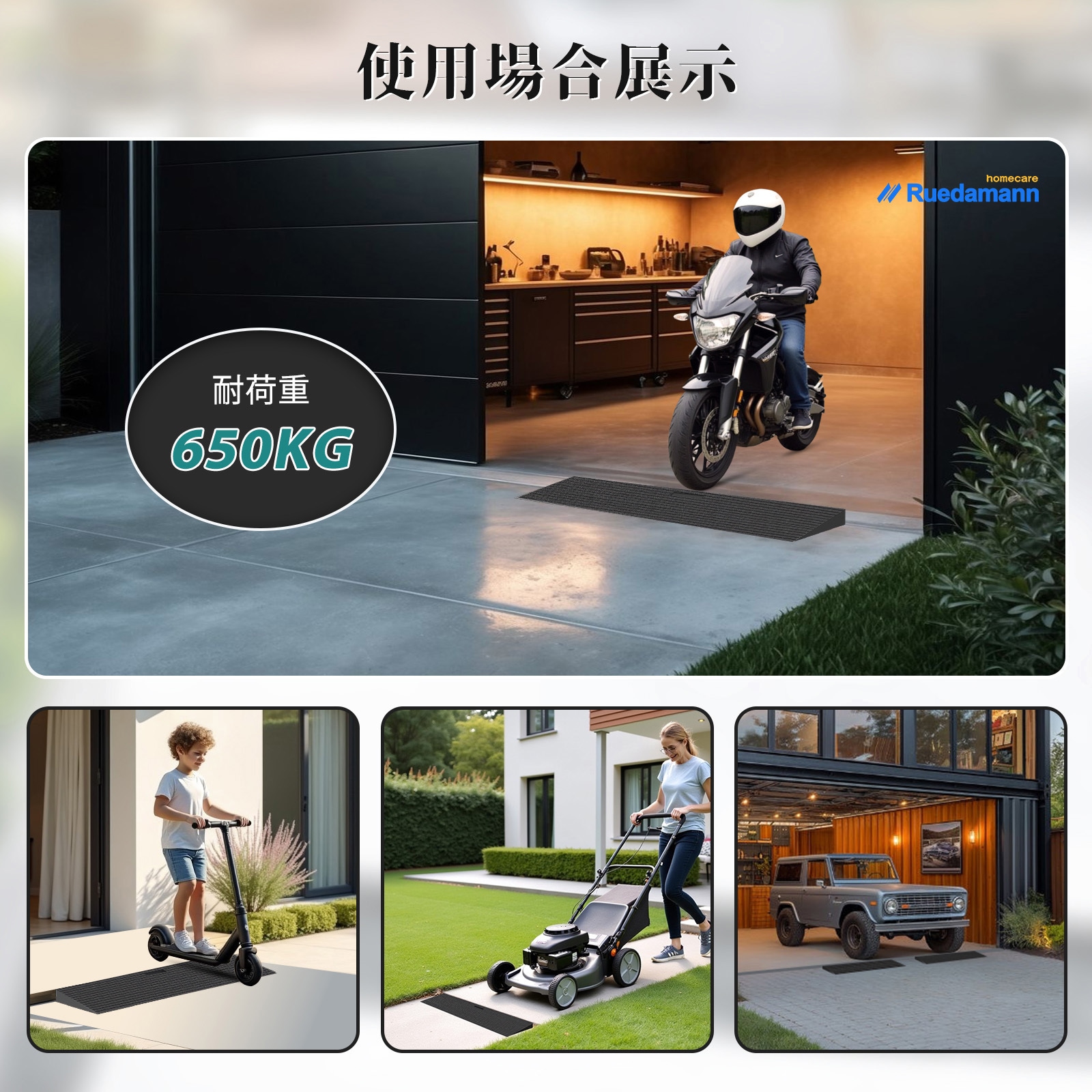 RTR90-40MM ゴム敷居スロープ 裁断可能 Ruedamann 奥行き20cm幅90cm高