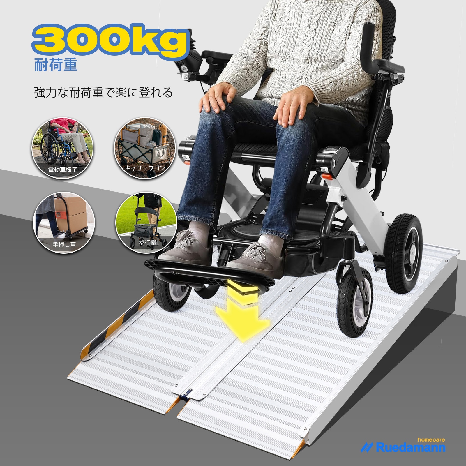 MR619-4 車椅子スロープ 折畳み式 アルミ製 1個 Ruedamann 【通販