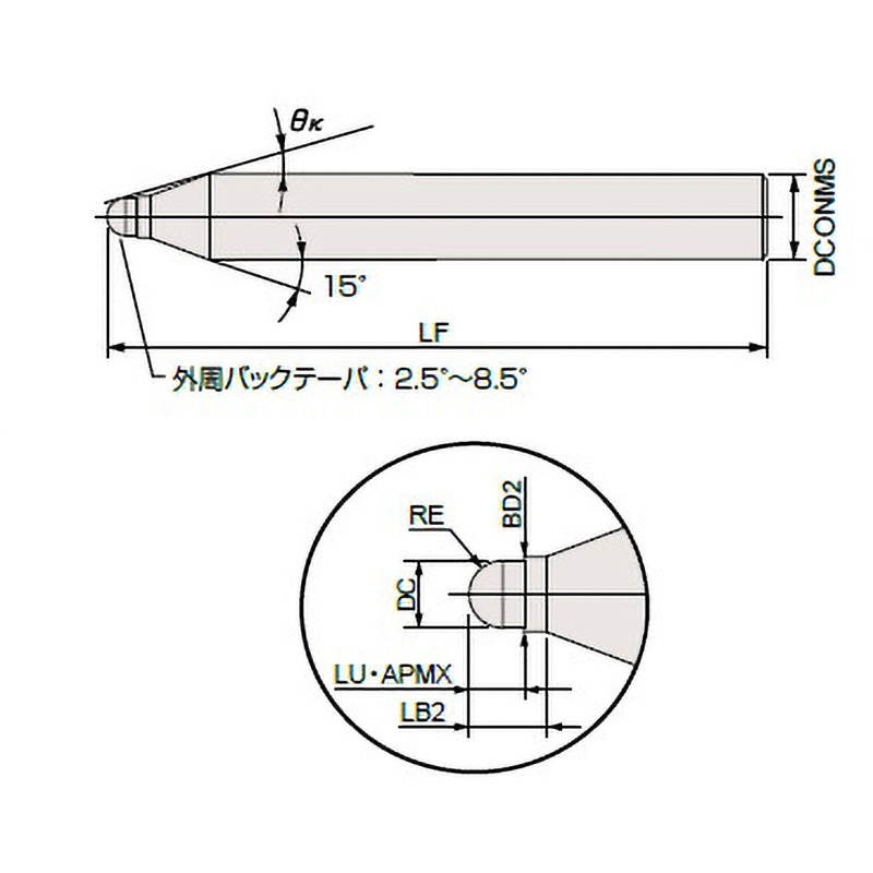 EPDBEH2005F-0.35-TH3 高硬度鋼加工用ボールエンドミル エポックディープボールエボリューションハード-TH3 MOLDINO(旧:三菱日立ツール) ねじれ角30° 2枚刃 超硬合金製 刃径0.5mmシャンク径4mm刃長0.35mm