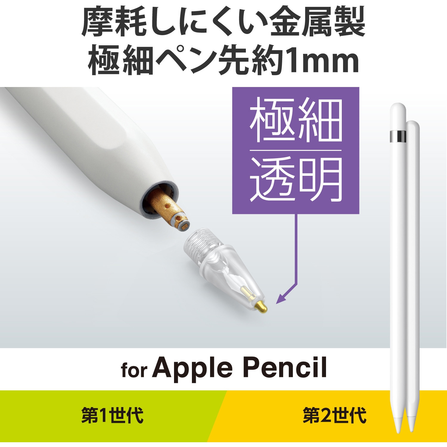 P-TIPAP04CR 交換用ペン先 Apple Pencil 第2世代 第1世代用 2個入 太さ