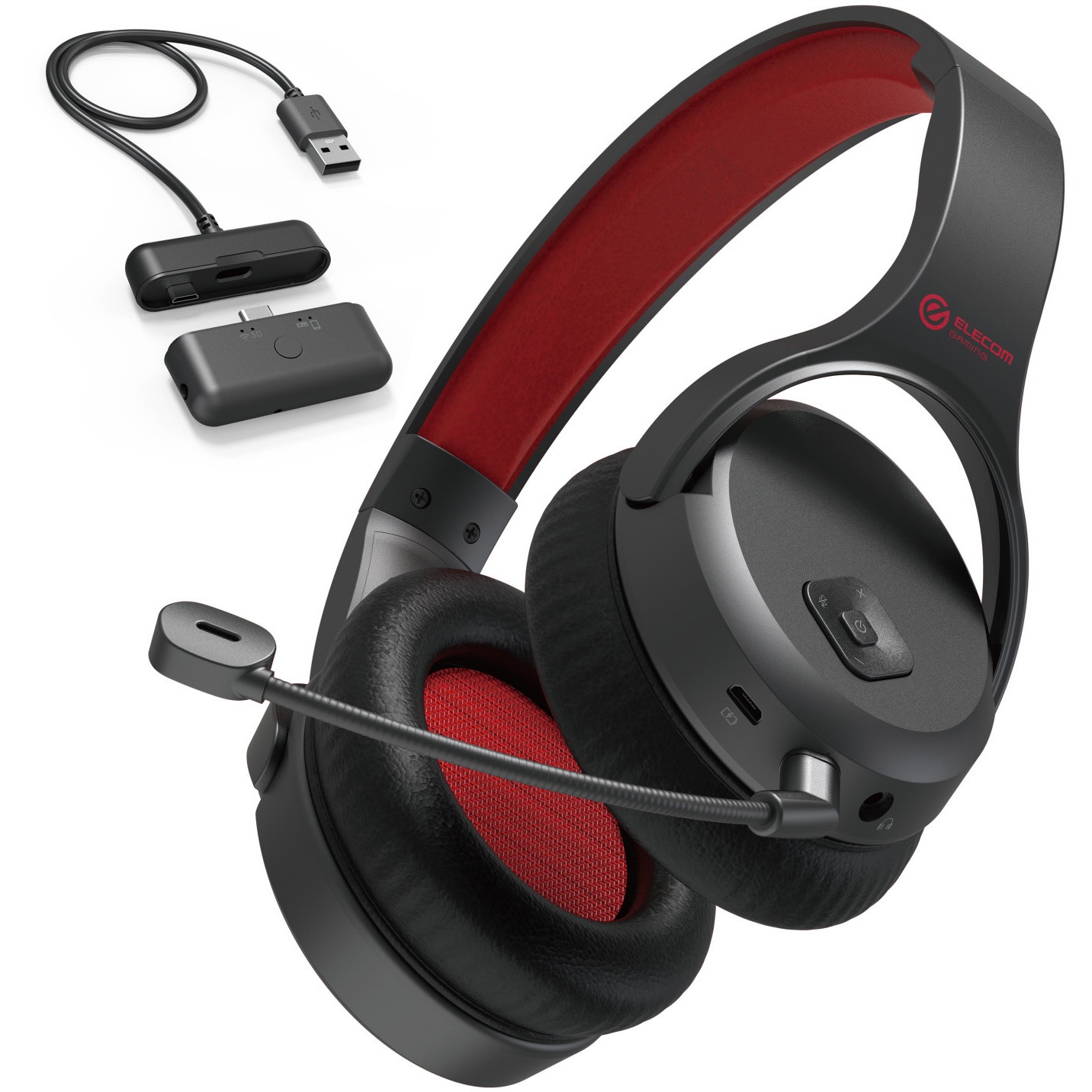 HS-GMW70BK ヘッドホン ヘッドセット マイク付き Φ40mm 無線 2.4GHz (有線3.5mm接続可) ワイヤレス ゲーミングヘッドセット 単一指向性 USBアダプター付 ドライバー ミキサー機能付 ブラック 1個 エレコム 【通販モノタロウ】